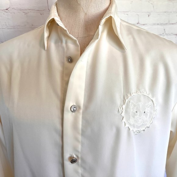 Tiger Embroidered Mens Off White Shirt - Platini - Size Medium - Lightweight - Picture 11 of 13